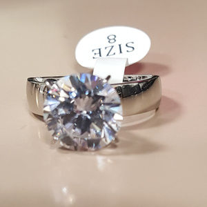 white tone custom round cz ring